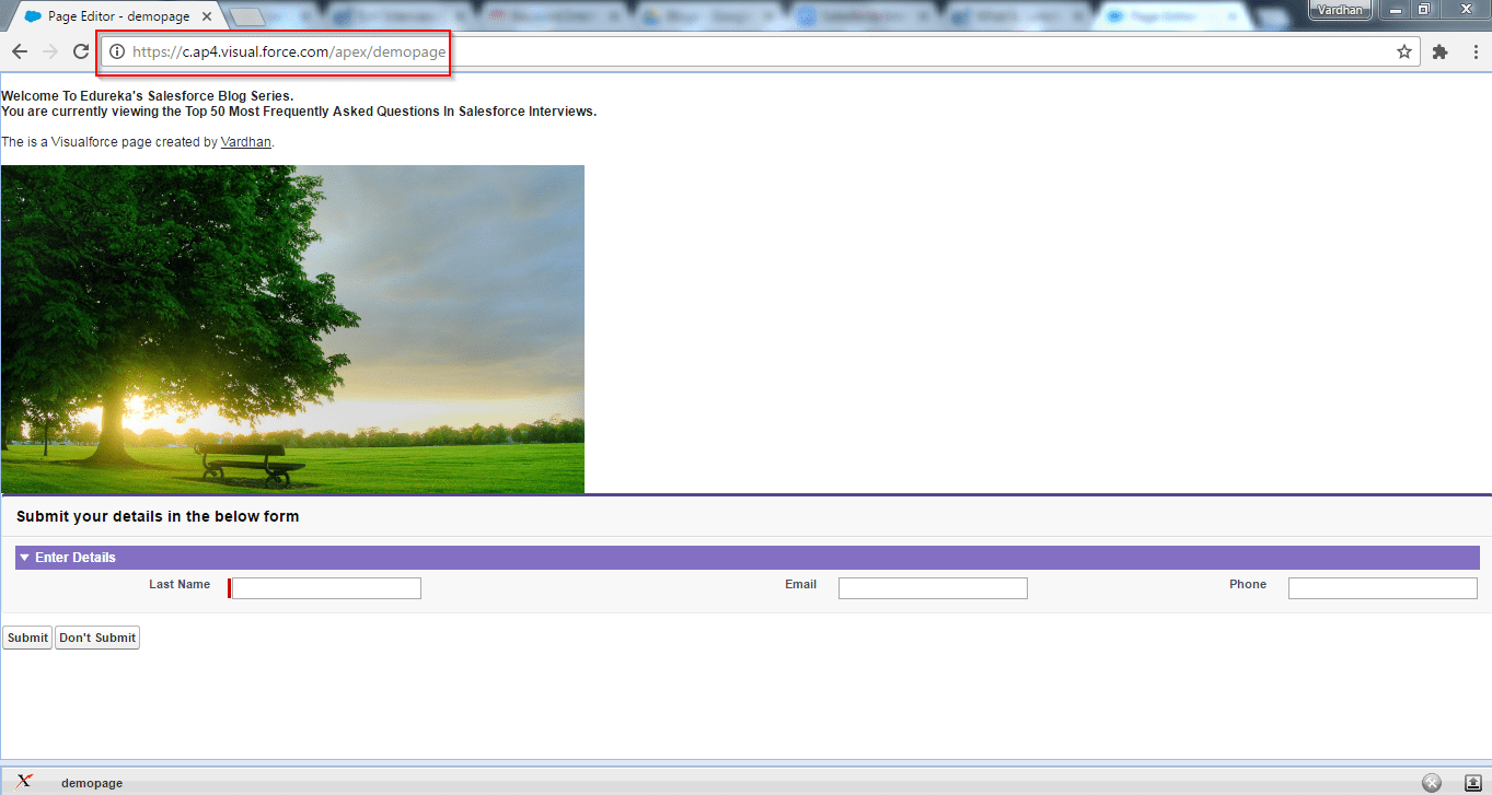 sample visualforce page - salesforce interview questions